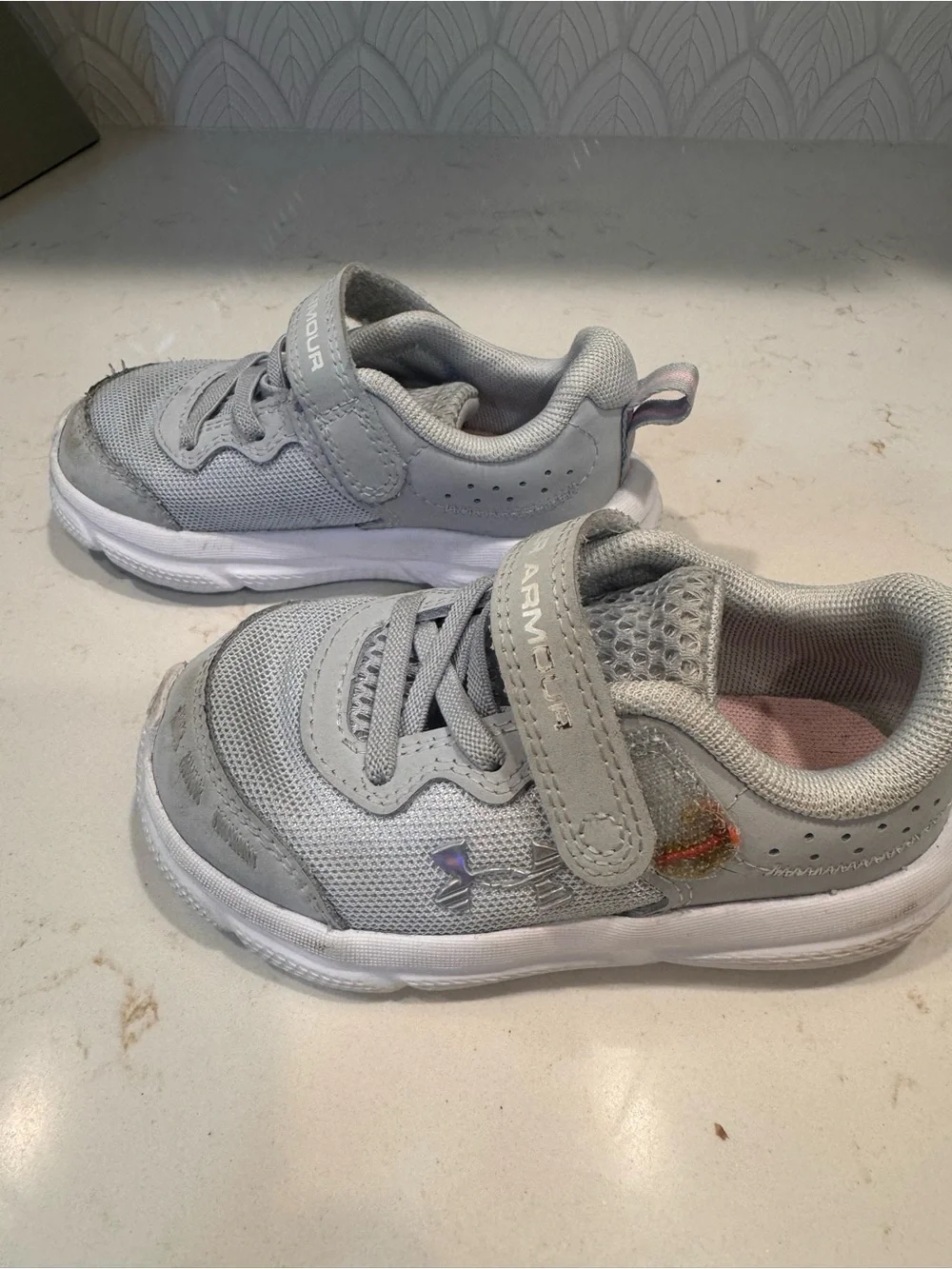 Under Armour Kids Light Gray and White Athletic Sneakers